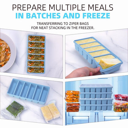 1/2 Cup Silicone Freezer Tray With Lid - Silicone Freezer Molds 2-Pack For meal prep & freezing of various sauces and other dishes, makes 12 perfect 1/2 cup portions cubes (Blue 2 Pack)