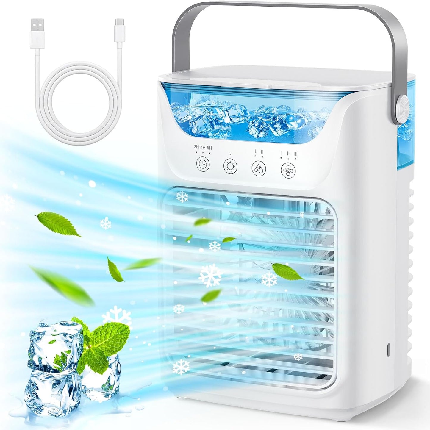 Personal Air Cooler - Portable Air Conditioner, 3 in 1 Air Cooling Fan with 3 Wind Speeds, Large Water Tank, Colorful