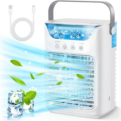 Personal Air Cooler - Portable Air Conditioner, 3 in 1 Air Cooling Fan with 3 Wind Speeds, Large Water Tank, Colorful