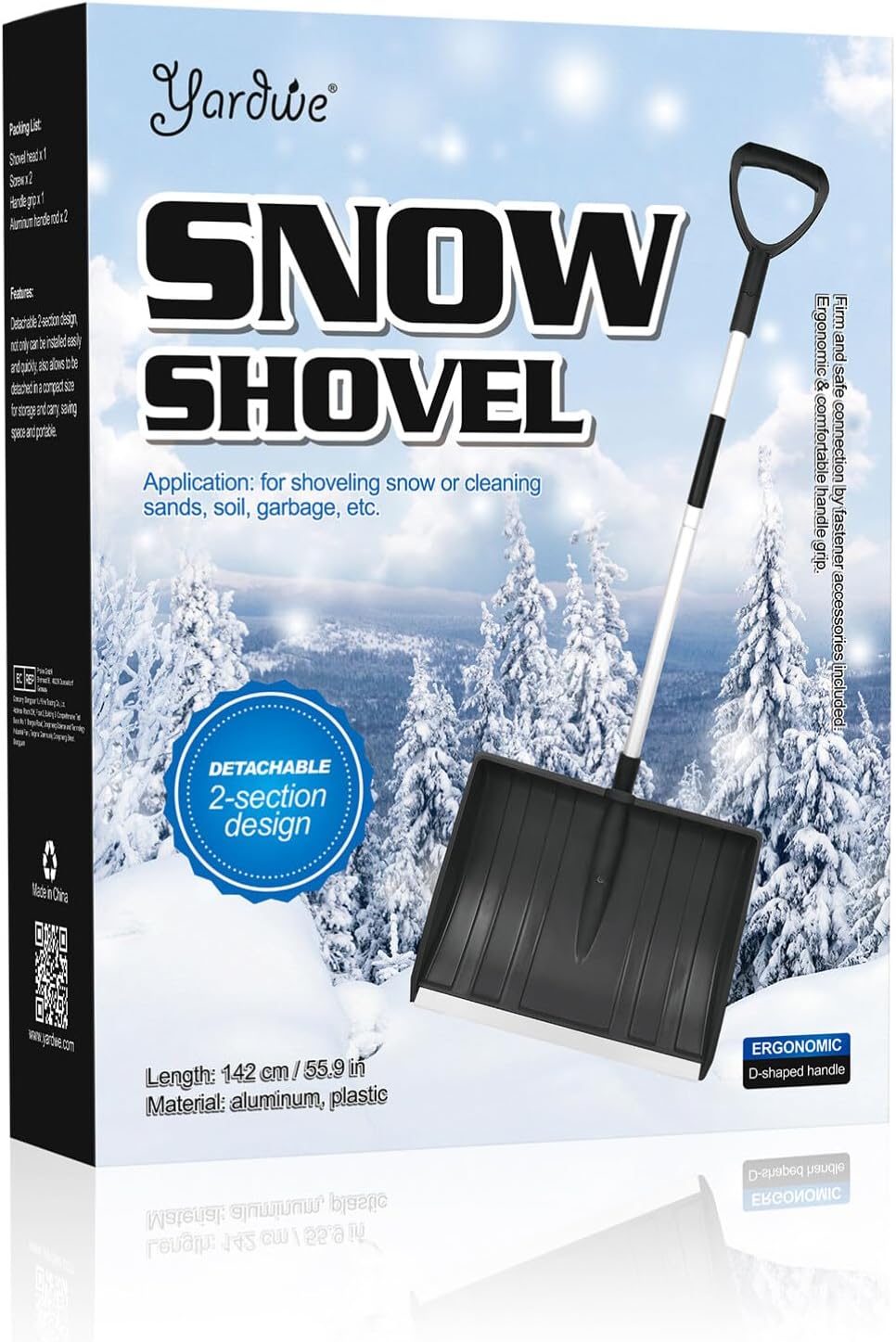 Yardwe Portable Snow Shovel 55.9 Inch Detachable Antislip Tool for Car Trunk Garden Camping Ice Removal