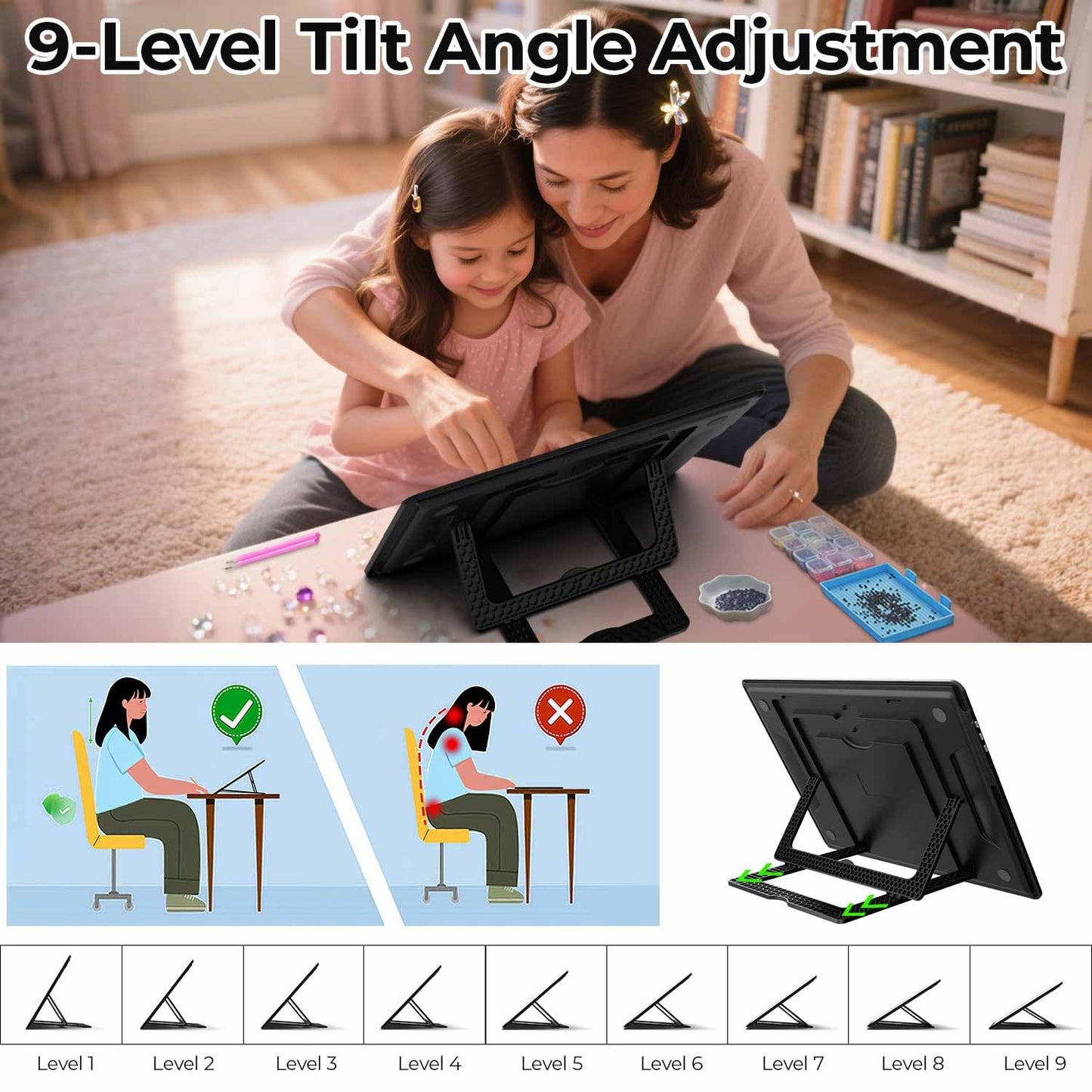 Heanolier Rechargeable A4 Light Board with Stand, 7100Lux Super Bright Magnetic Light Pad with Side Buttons, Wireless Light Box for Tracing, LED Light Table for Diamond Painting,Sketching,Drawing