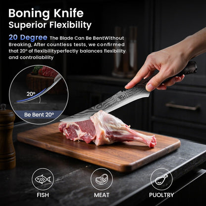 SYOKAMI Brisket Slicing Knife Set, Carving and Boning Knife for Meat & Turkey Cutting, Japanese Style High Carbon Steel Kitchen Knives Set For Home & BBQ, Wood Ergonomic Full Tang Handle, Gift for Mom