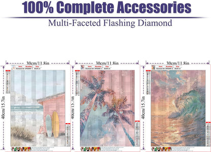 WUDWL 3 Pack Diamond Art Kits for Adults Beginner, DIY Beach Painting Diamond Painting Kits 5D Diamond Dots Gem Art Crafts with Tools,Round Full Drill Funny Crafts for Home Wall Decor&Gift-12x16in
