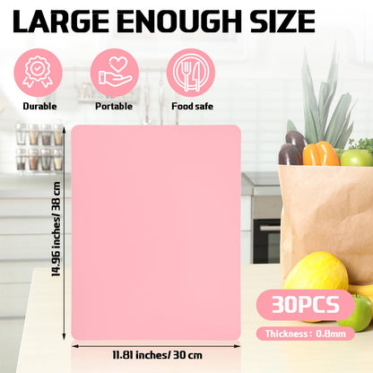 Acellegic 30 Pcs Plastic Flexible Cutting Boards for Kitchen 15 x 12 Inch, Pink Frosted Cutting Mats Sheets Dishwasher Safe for Kitchen Food