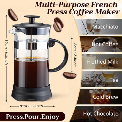 LemonRoad 4 Pack French Press Coffee Maker Borosilicate Glass Coffee Press Heat Resistant Stainless Steel Tea Maker for Travel Camping Kitchen Gifts Includes Pot Filters(12oz)