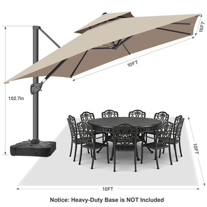 FLAME&SHADE 10 X 10 FT Cantilever Patio Umbrella - Large Square Offset Umbrella Outdoor Patio with 360-Degree Rotation and 3-Year Fade Resistance Fabric for Deck Pool Backyard Garden (Taupe)