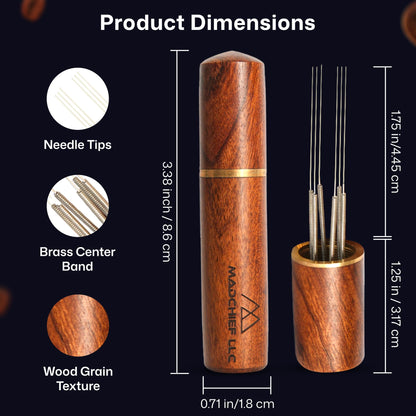 MADCHIEF WDT Tool Espresso – 6x 0.35mm Needles with Stand | Espresso Coffee Distribution & Stirring WDT Tool | Wooden Handle Coffee Distributor Barista Tools for Even Extraction & Better Crema