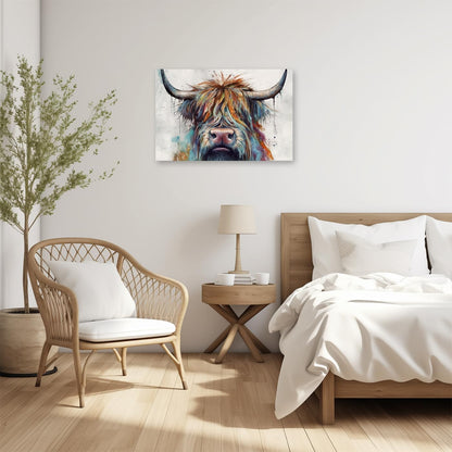 CCWACPP Highland Cattle Canvas Wall Art, Colorful Cow Painting Print, Rustic Farmhouse Decor Frame (12x18inch)