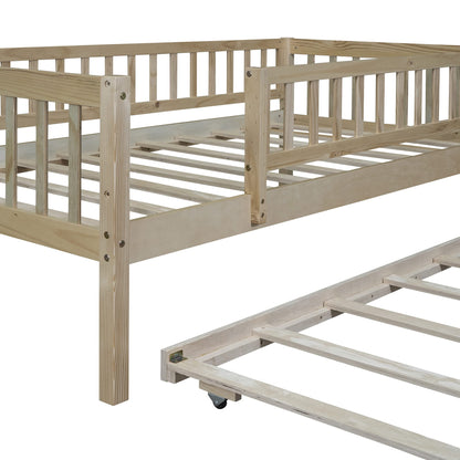 Bellemave Twin Bed Frames with Rails for Kids, Twin daybed Frame with Trundle for Boys/Girls/Adults， Natural