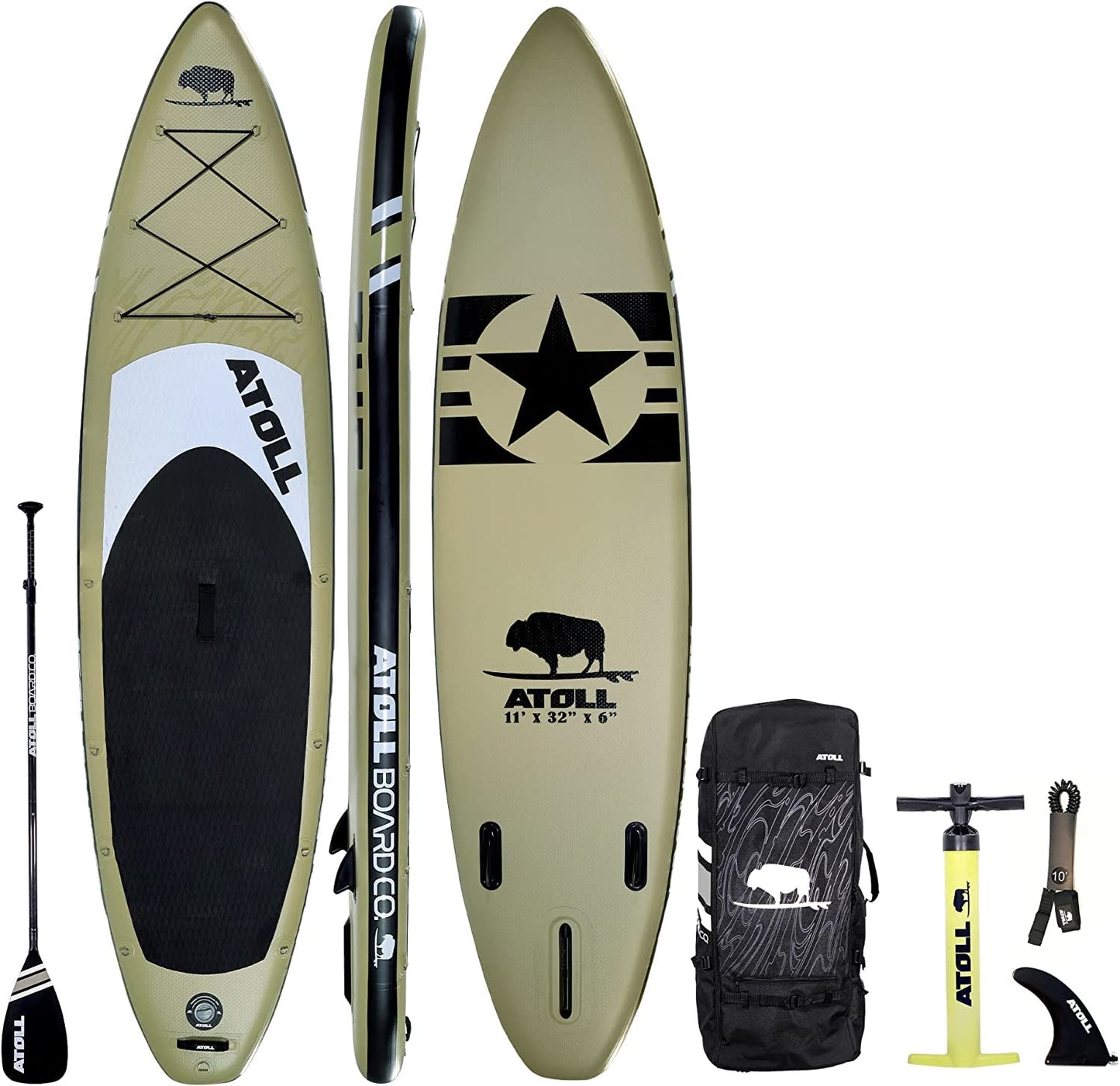 Atoll Inflatable Paddle Board with Premium SUP Stand Up Paddle Board Accessories & Back Pack, Non-Slip Comfort Deck for Unisex Adult - 11ft (Desert Sand)