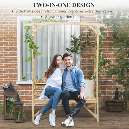 Wooden Outdoor Bench for Grape Vines & Climbing Plants, Backyard Decor,Patio Garden Arbor with Bench,Side Trellises for Climbing Plants, Patio Garden Bench Arbor Arch with Pergola and Trellises