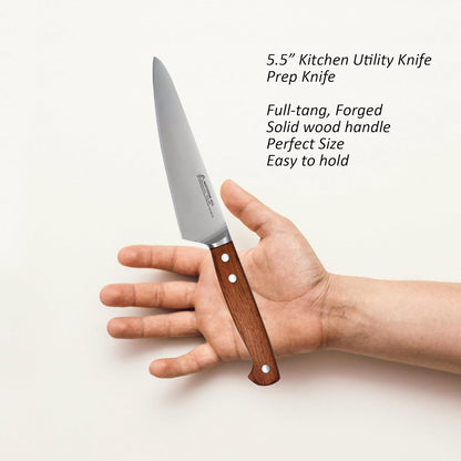 Utility Knife 5.5 Inch, MATTSTONE HILL Small Kitchen Knife, Compact Chef Knife, German Steel, Wood Handle