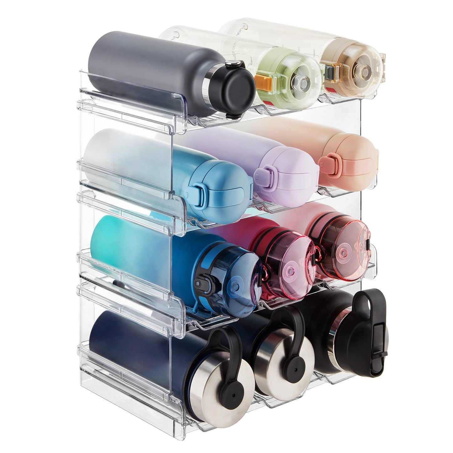 Lifewit Stackable Water Bottle Organizer for Cabinet, Plastic Bottle Holder Fits Bottles & Tumblers up to 3.8" Diameter, Pantry, Countertop & Fridge, Holds 6 Bottles