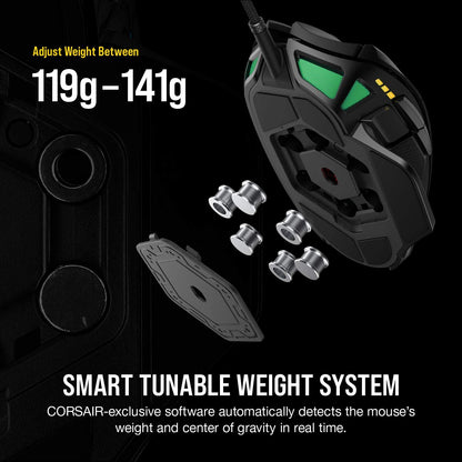 Corsair NIGHTSABRE RGB Wireless Gaming Mouse for FPS, MOBA - 26,000 DPI - 11 Programmable Buttons - Up to 100hrs Battery - iCUE Compatible - Black