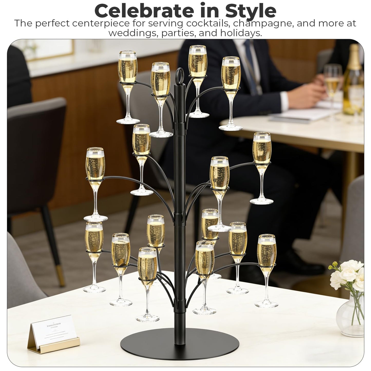 DEMEGA 3-Tier 16-Holder Metal Cocktail Tree Stand, Champagne Tower for Glasses Wine Glass Holder Drink Tower, Heavy Duty Drink Stand for Martini Margarita Cups Weddings Parties