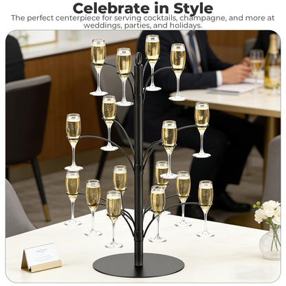 DEMEGA 3-Tier 16-Holder Metal Cocktail Tree Stand, Champagne Tower for Glasses Wine Glass Holder Drink Tower, Heavy Duty Drink Stand for Martini Margarita Cups Weddings Parties
