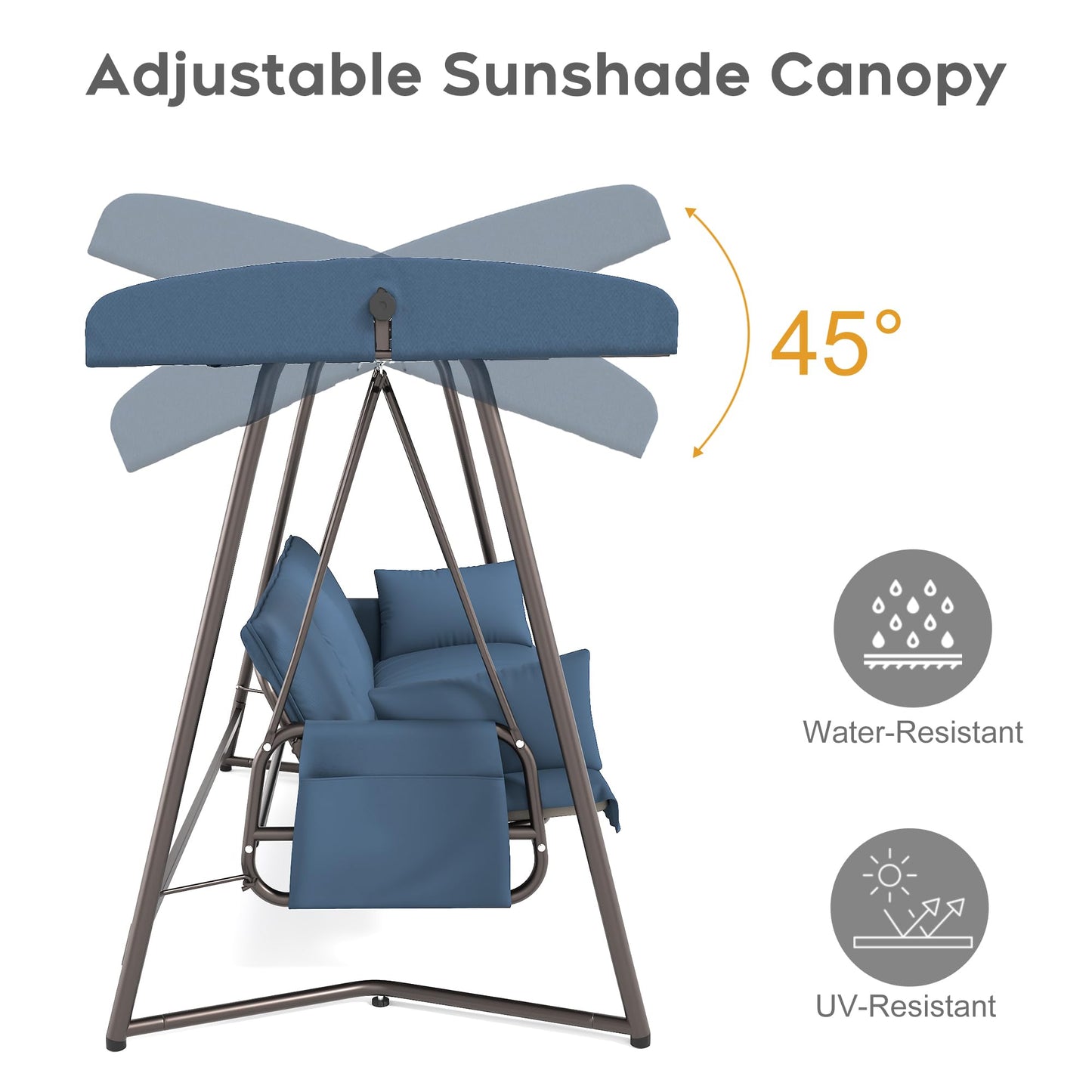Terravoy Porch Swing Sofa Bed with Stand and Canopy, Outdoor 3-Seat Bench Swing Heavy Duty, Patio Extra Large Swing Bed with Rain Cover