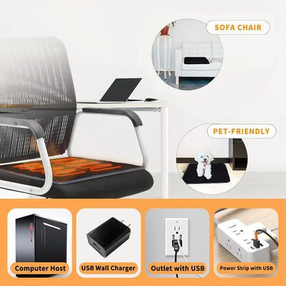 MAXCOM 3 Settings Foldable Heated Seat Cushion for HIPS, Heating Chair Pad, Temperature with USB Port, Light & Portable
