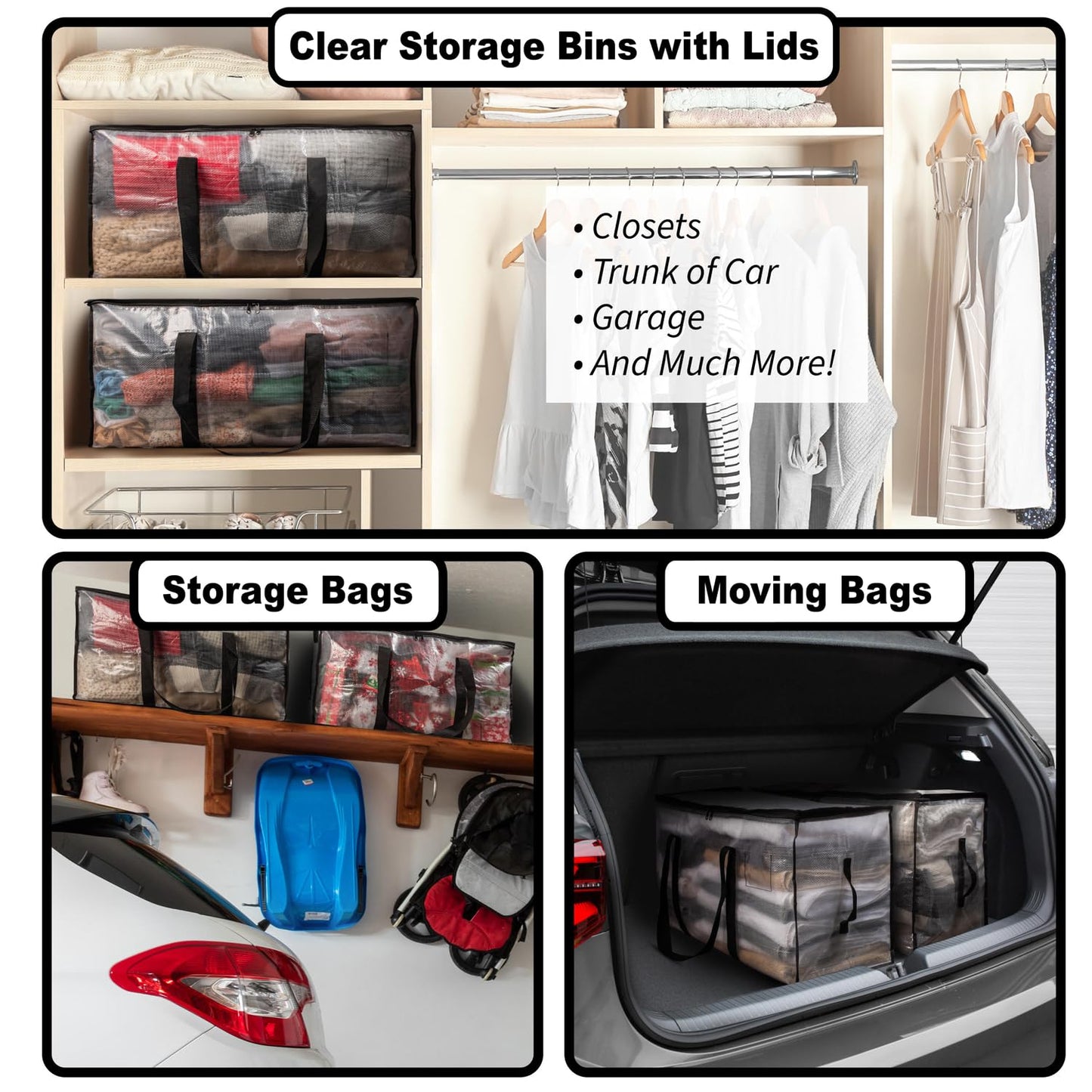 ClearSpace Heavy Duty Moving Bags or Storage Bags – Clear Storage Bins with Lids, Large Moving Boxes with Backpack Straps & Zippers – Packing Bags & Moving Supplies for College Dorm- 8 Pack