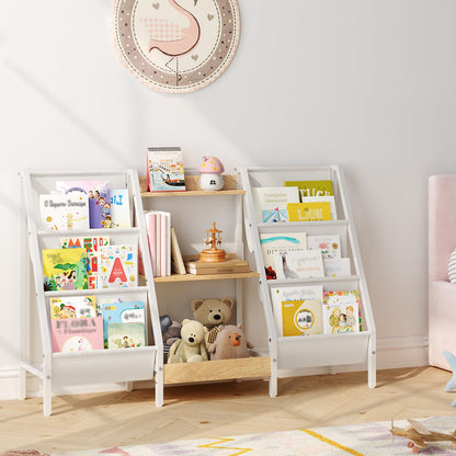 MAHANCRIS Kids Bookshelf and Toy Organizer, 3-Tier Bookshelf for Kids, Sturdy Kid Bookcase with Storage, Toddler Book Shelf for Kids Room, Playroom, Bedroom, Nursery, Natural BKBN34201