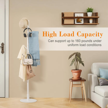VECELO Coat Rack Freestanding, Entryway Hanger Stand, Umbrella Holder, Hall Tree With Hooks, Floor Standing Tree Stand,White