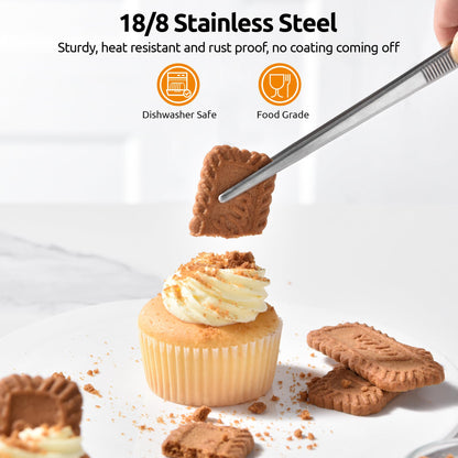 U-Taste 8"+10"+12" Kitchen Cooking Tweezer: 18/8 Stainless Steel Food-Grade Metal Food Tong, Flexible Pinching, Seamless-Welding and Sturdy for Serving Grilling Frying, Plating, Feeding (Pointed Tip)