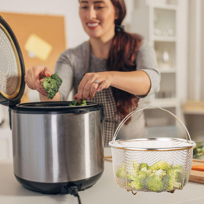 Stainless Steel Steamer Basket for Instant Pot Accessories 6&8quart, Heavy-Duty Pressure Cooker with Silicone Handle Vegetable Steamer Insert, Egg Basket, Pasta Strainer,Silver