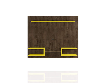 Manhattan Comfort Plaza Floating Entertainment Center for Living Room, Wall Mounted TV Stand with Display Shelves, Wire Management & Mounting Hardware, Fits up to 50" Screens, Rustic Brown/Yellow