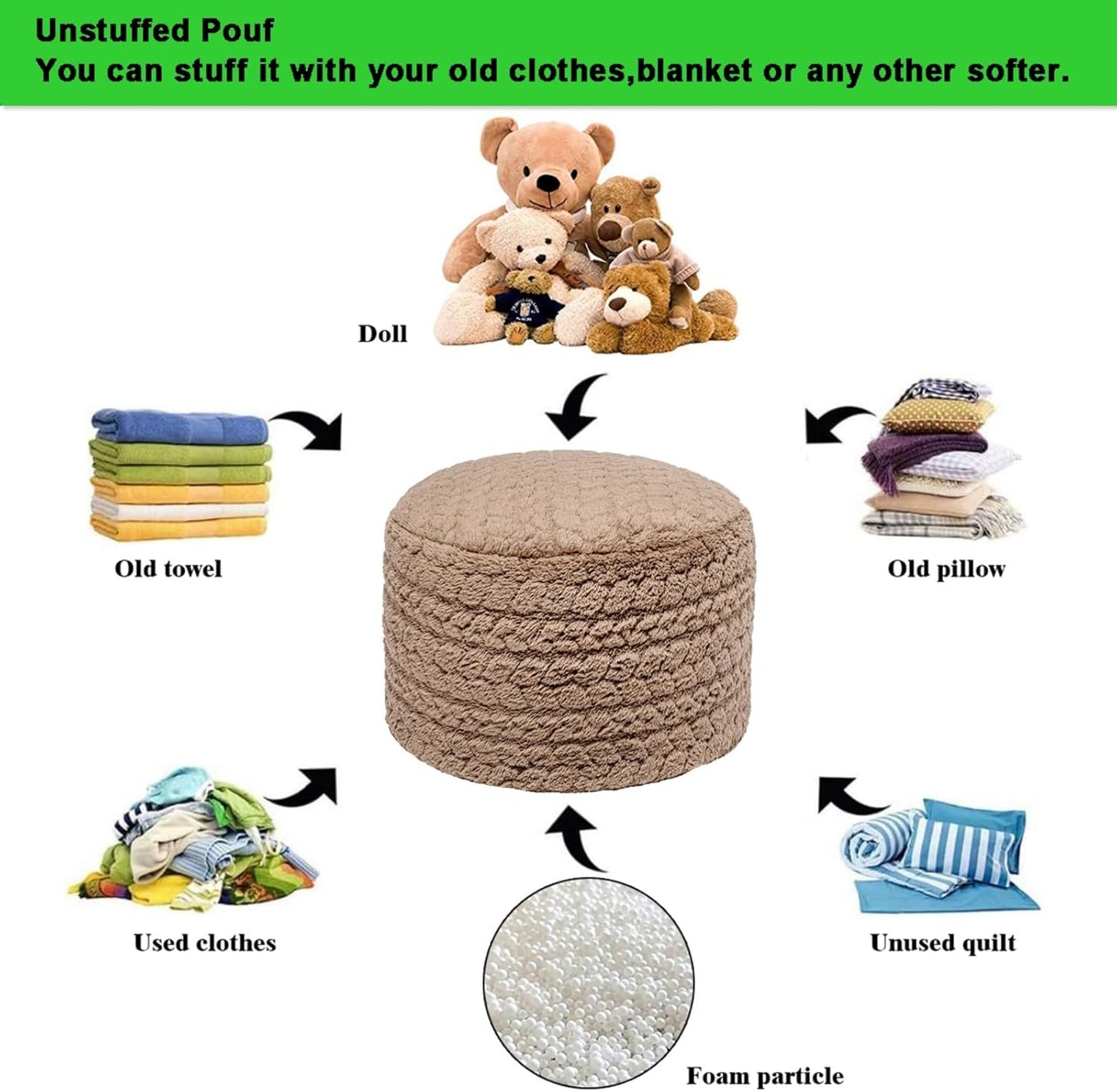 20x14 Inch Asuprui Unstuffed Ottoman Pouf Cover Lightweight Foot Rest, Floor Bean Bag Chair, Storage Pouf for Living