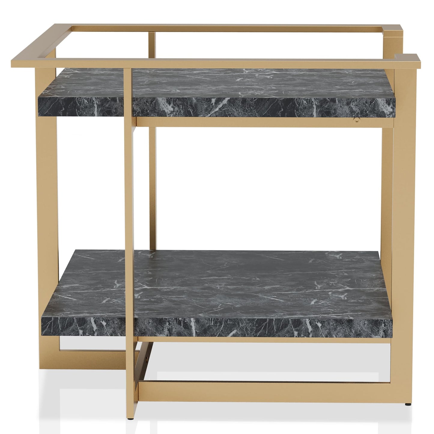 24/7 Shop at Home Daphne Modern Open-Shelf Rectangle Faux Marble 27 in. End Table with Metal Frame for Living Room, Bedroom, Home Office, Gold and Black