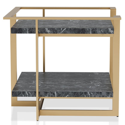 24/7 Shop at Home Daphne Modern Open-Shelf Rectangle Faux Marble 27 in. End Table with Metal Frame for Living Room, Bedroom, Home Office, Gold and Black
