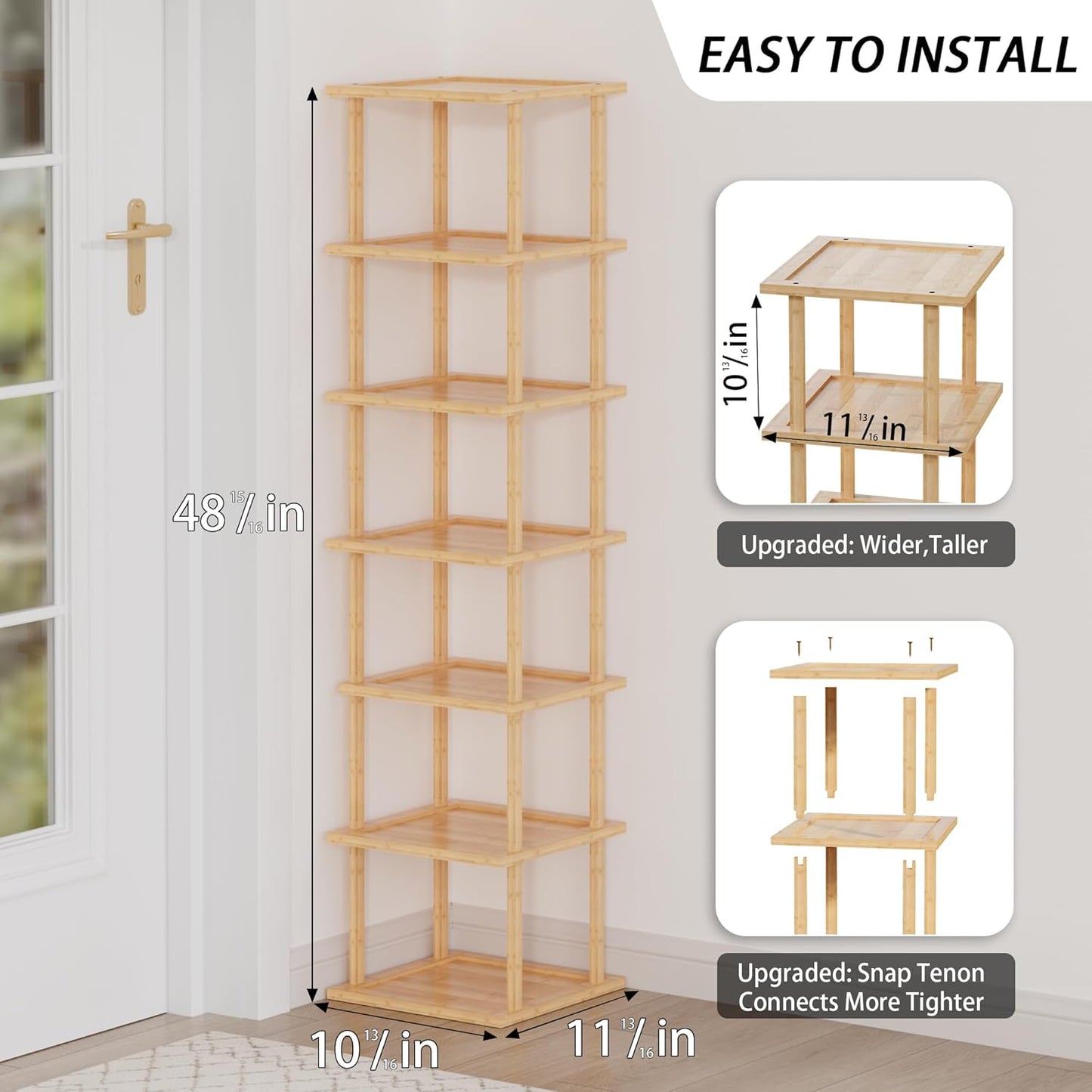 7 Closet Vertical Tall Shoe Rack For Entryway - Tall Tier Free Standing Slim Narrow Bamboo Wood Shoe Boots Storage