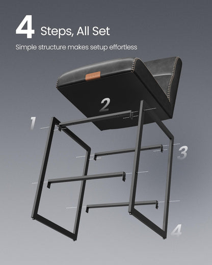 VASAGLE EKHO Collection - Bar Stools Set of 4, Counter Height Stools with Backs, 26.4-Inch Barstools Chairs, Synthetic Leather with Stitching, Mid-Century Modern, Dining Kitchen Island, Ink Black