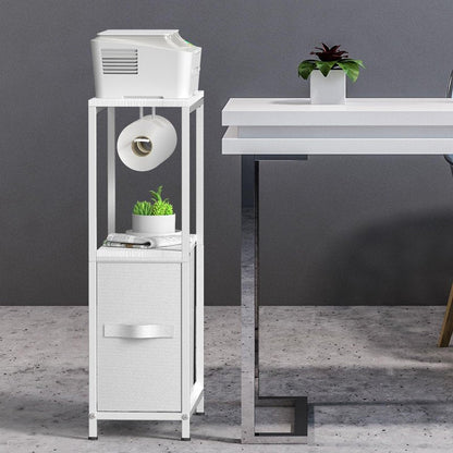 NOVIMANGO Slim Toilet Paper Storage Cabinet White, Toilet Paper Holder with Storage Bathroom Cabinet for Small Spaces Freestanding Tissue Stand with Drawer