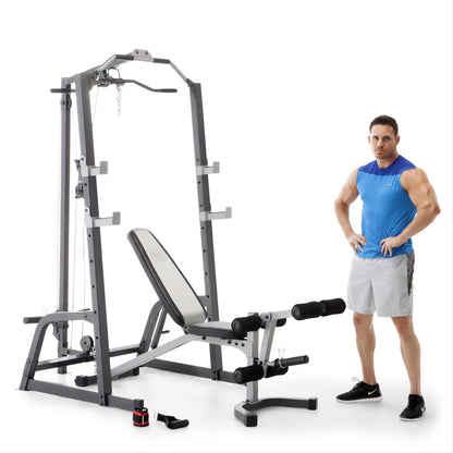 Marcy Pro Deluxe Cage System with Weightlifting Bench All-in-One Home Gym Equipment PM-5108