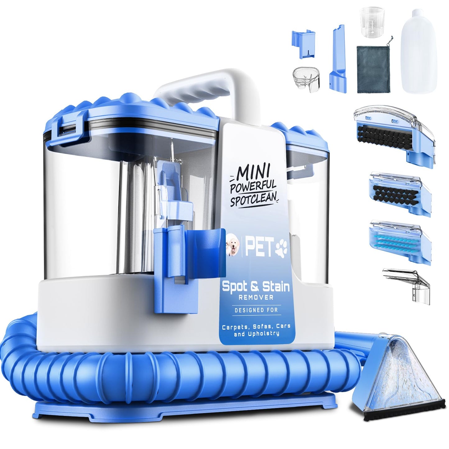 Portable Carpet & Upholestery Cleaner Machine for Pets, Spot, Stain, Couch Cleaner Machine with Powerful Suction and and Cleaning Solution, Car/Auto Detailer, Lightweight Compact Design
