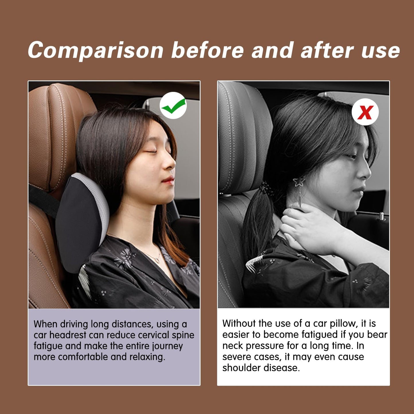SPRFUFLY Make Relaxing Car Headrest Pillow, Car Pillow for Driving with Adjustable Strap, Breathable Removable Cover & Ergonomic Design - Softness Travel Car Neck Support Pillow(Black, 1PC)