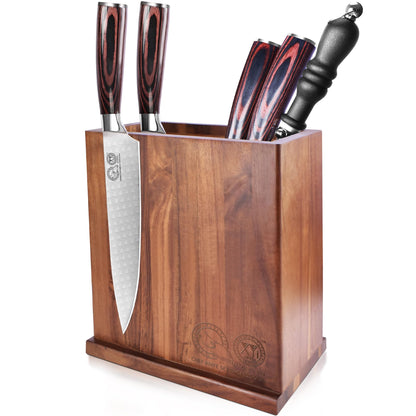 XYJ Authentic Since 1986, Magnetic Knife Block, Double Side Kitchen Knife Stand, Acacia Wood, Magnetic Knife Holder with Strong Enhanced Magnets,Knives Storage Rack Stand for Home Kitchen