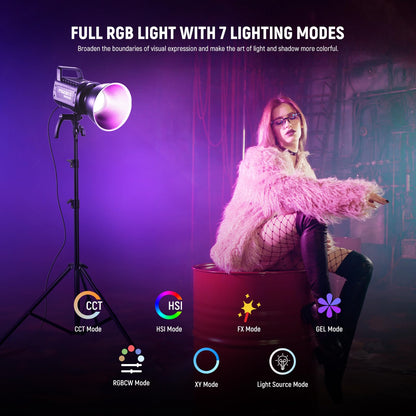 NEEWER 230W High Power RGB LED Video Light, APP/2.4G Control, 2500K-7500K 23000lux/1m COB Continuous Output Lighting, 17 Effects CRI95+ Bowens Spotlight for Studio Photography Video Recording, FS230C