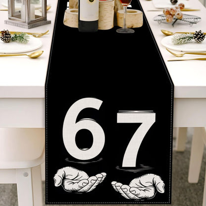Heyfary Funny 6 7 Birhday Table Runner Six Seven I was 6 Now I‘m 7 Meme Inspirational Brainrot Party Decoration Home Kitchen Table Decor