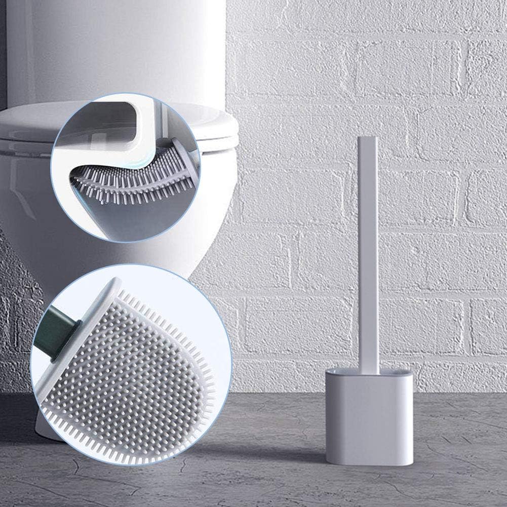 Revolutionary Silicone Flex Toilet Brush with Holder - No-Slip Long Handle, Wall Mounting Cleaning Brush Set