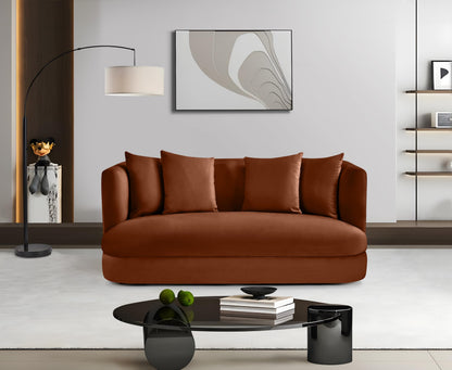 Meridian Furniture 699Cognac-L Alder Collection Modern | Contemporary Loveseat with Ultra Luxe Cognac 460 GSM Velvet, Solid Wood Frame, 66" W x 36" D x 30" H, Cognac