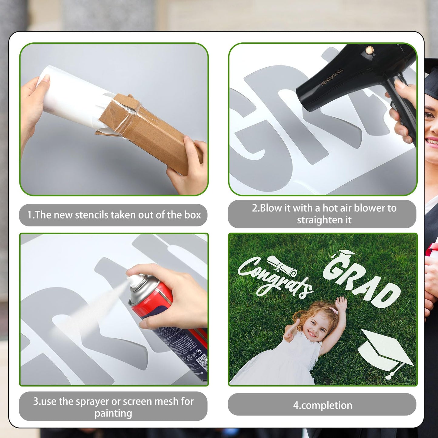 Kolldenn 3 Pcs Graduation Yard Stencils Happy Graduation Stencil Template Graduation Hat and Diploma Reusable Painting Wall Stencils for Craft DIY