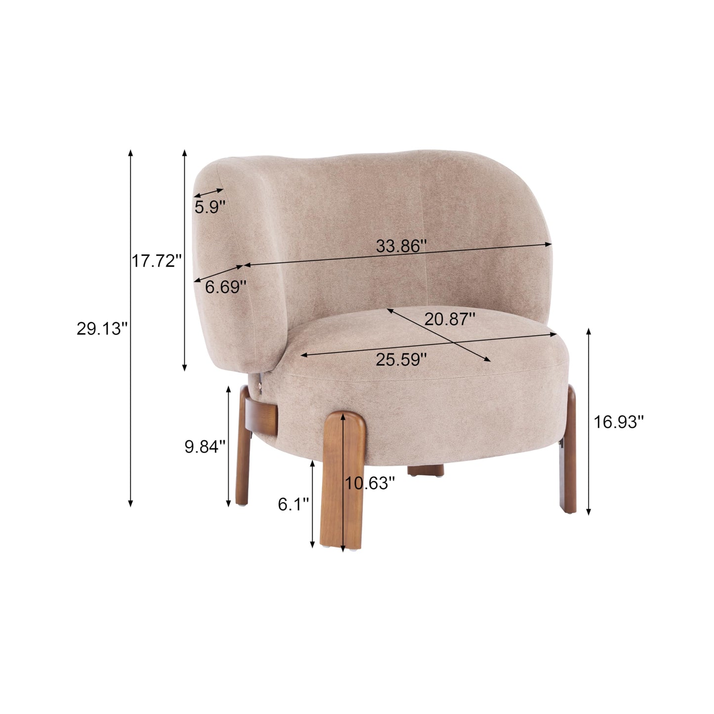 Christopher Knight Home Lily Solid Wood Wingback Accent Chair, Fabric Upholstered Club Chair, Curved Backrest Single Sofa, Comfy Reading Lounge Chair for Living Room, Soft Cushion Seating, Light Brown