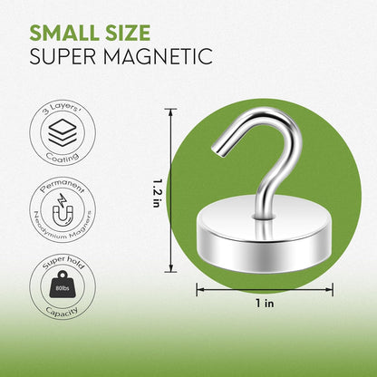 Neosmuk Magnetic Hooks - Heavy Duty 80lb+ Strong Magnet for Cruise Cabins, Refrigerators & Travel | Silver