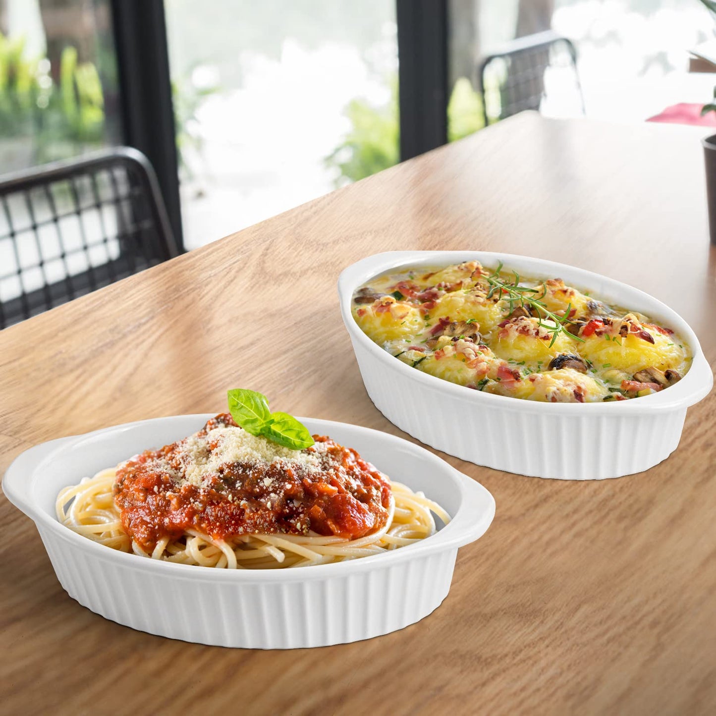 Foraineam 4 Pack 15 oz White Porcelain Oval Baking Dishes, 8.8 x 5.5 x 1.8 Inch Au Gratin Pans Small Table Serving Dish, Lasagna Pan Crème Brulee Bakeware Set with Double Handles, Dishwasher Oven Safe