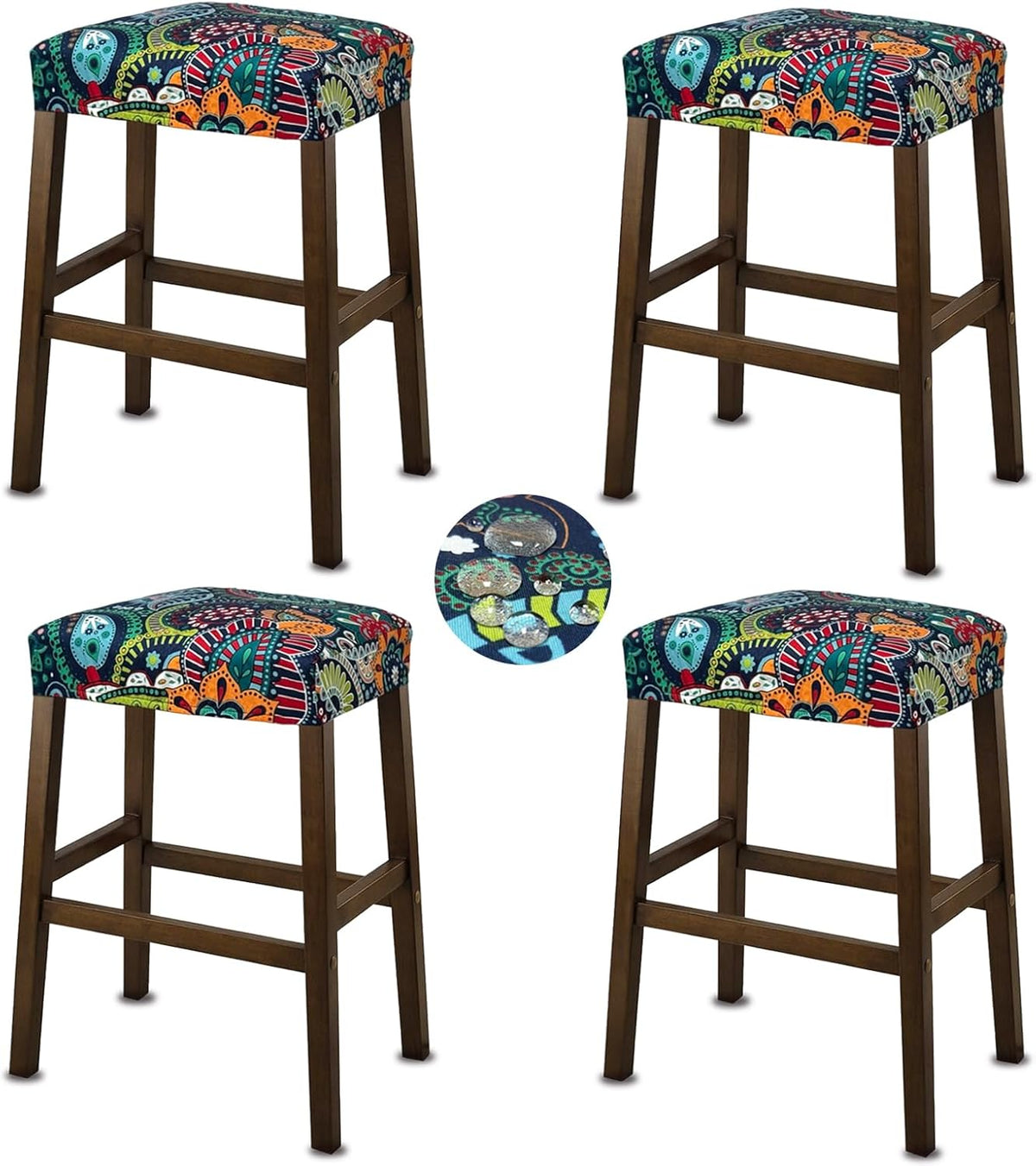 Counter C,4 Pack NeColorLife Stool Covers Rectangle Printed,Stretch Waterproof Saddle Seat Covers for Height