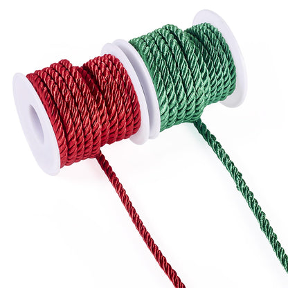 FASHEWELRY 8.74 Yards Christmas Twisted Cords 5mm Red Green Braided Silk Rope Cords Polyester Silk Cords for Macrame Bracelets Curtain Costumes Xmas Ornament, Crafts Making