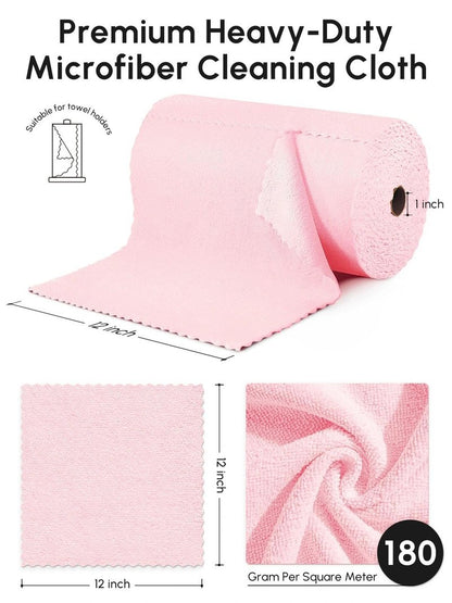 SOOWASH Microfiber Cleaning Cloths Roll, 75 Pack Tear Away Microfiber Towels Roll, 12" x 12" Lint Free Rags, Reusable Cleaning Cloths, Washable, Scratch Free,Ultra Absorbent Dish Rags(Pink)