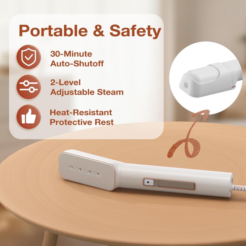 Newbealer 2in1 Travel Iron, 100-240V Clothes Steamer, 2 Steam Levels, Gold